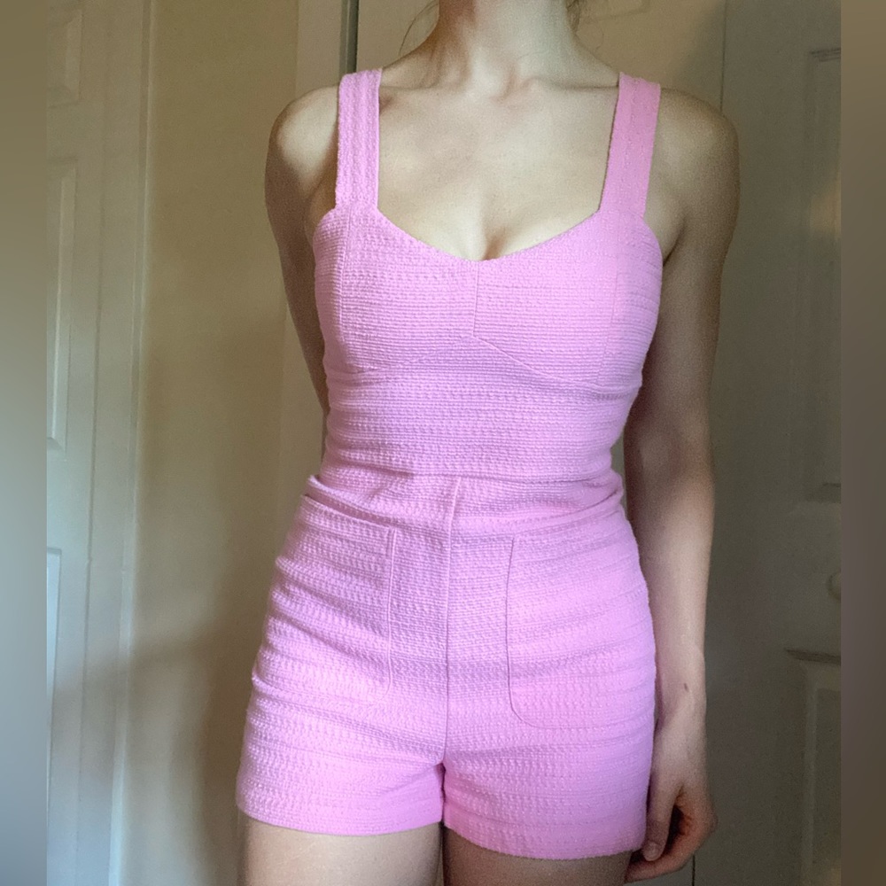 Zara tweed short romper in pink